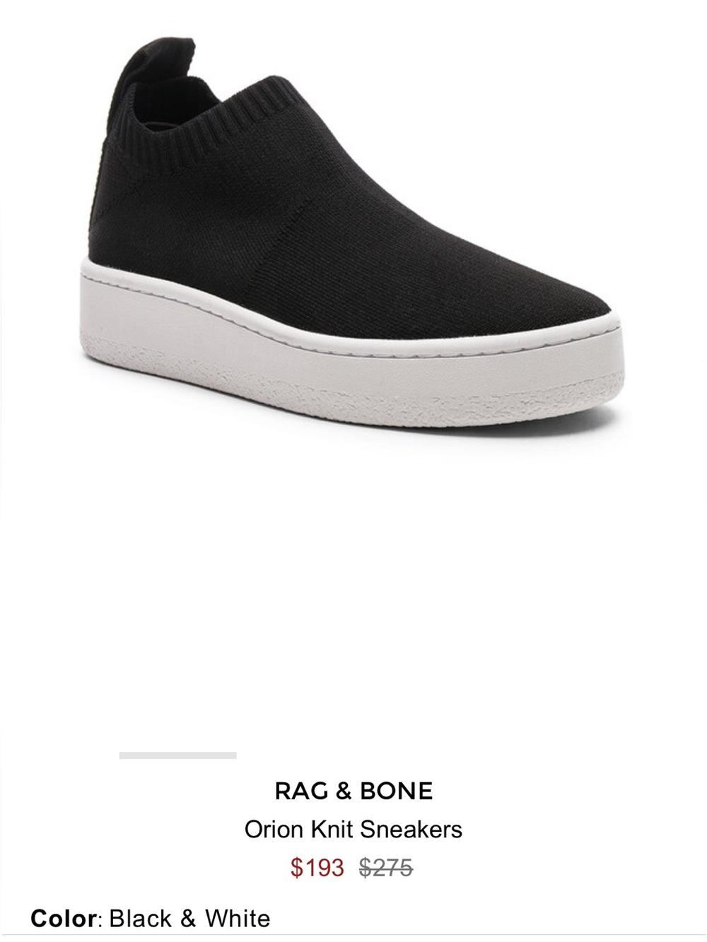 RAG & BONE - Black & White Orion Knit Slip-On Sneakers, sz 9.5